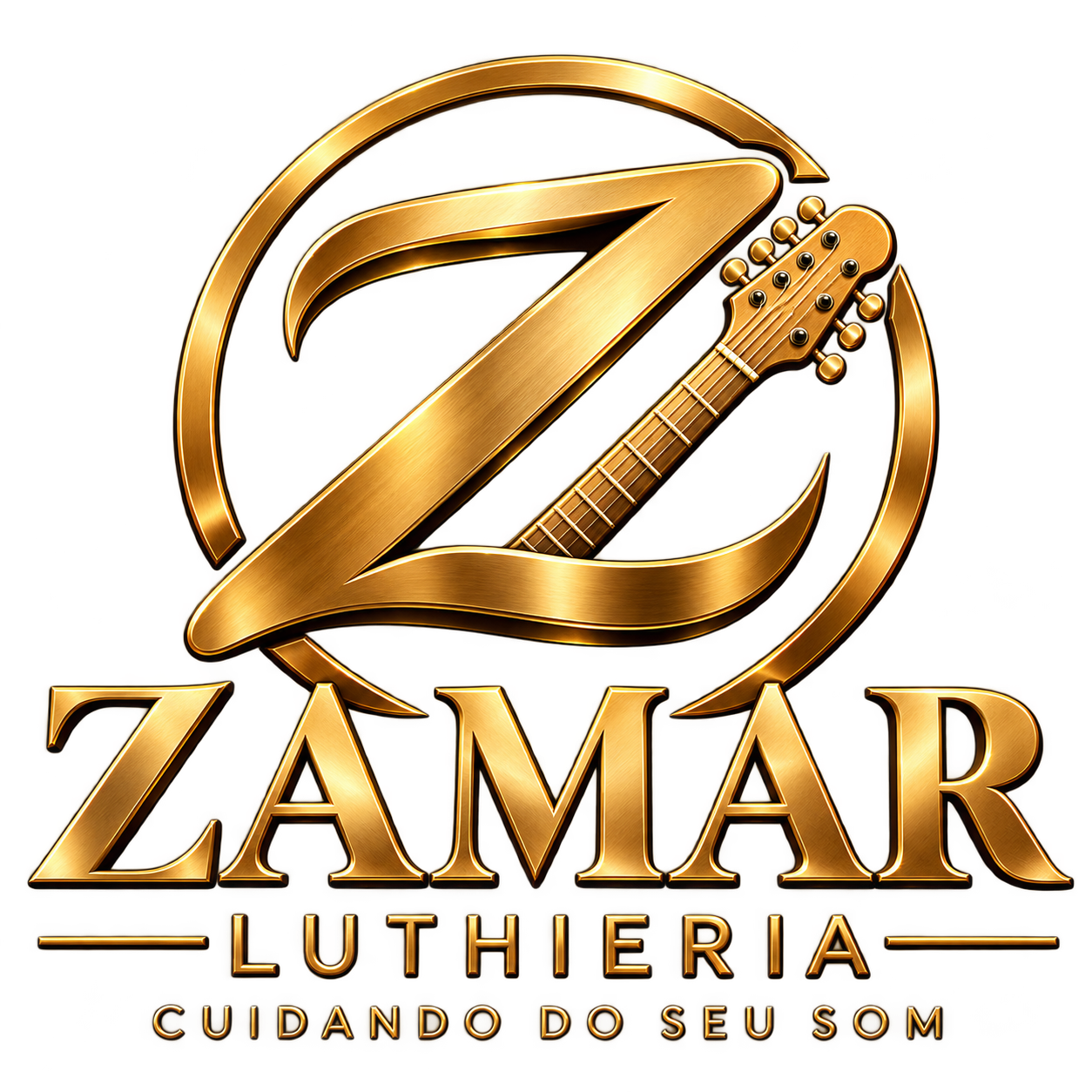 Logo dourado da Zamar Luthieria em alta resolução